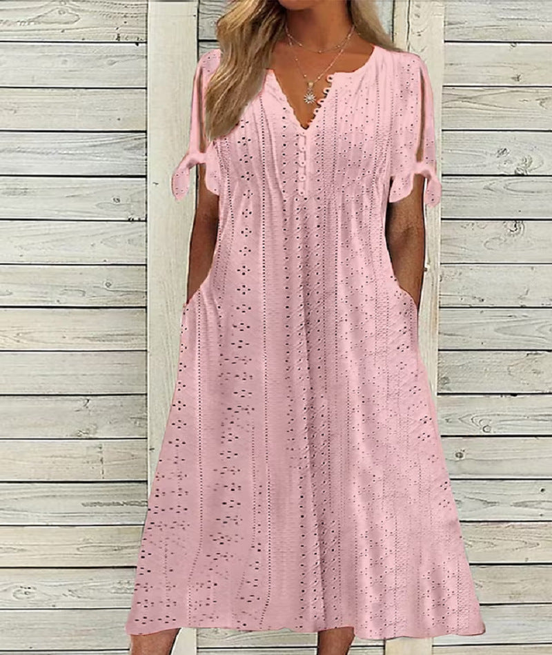 šćS-3XLćRochie la modÄ, lejerÄ, brodata cu talie Ć®naltÄ, de culoare uni-3975670