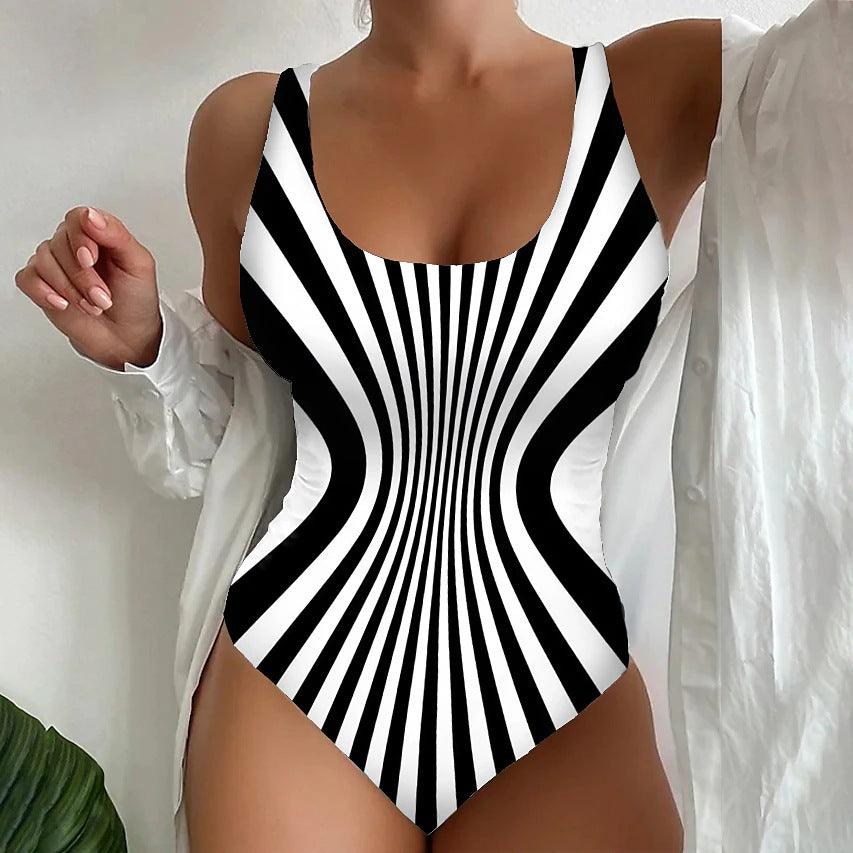 【S~6XL】Costum de baie sexy, dintr-o singură piesă, cu model în dungi-3872106