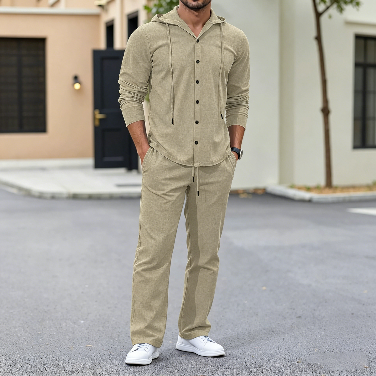 🔥【50% popusta】👕👕【Veličine - 3XL】Novo muško laneno odijelo dugih rukava s kapuljačom, širokog kroja iz 2026. (košulja + hlače)