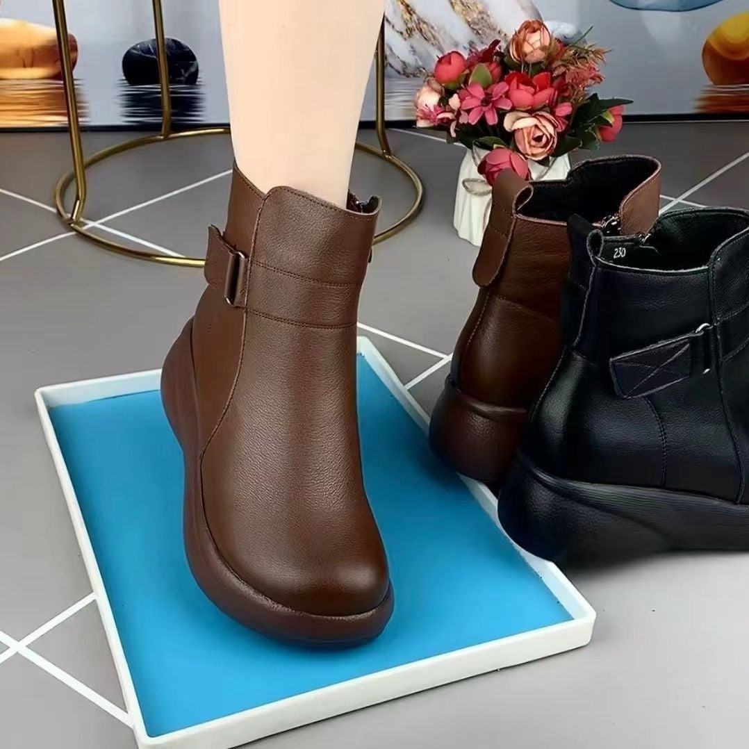 【35-40】Ghete noi de iarnă din piele naturală, cu talpă groasă, cu vârf rotund 3854905