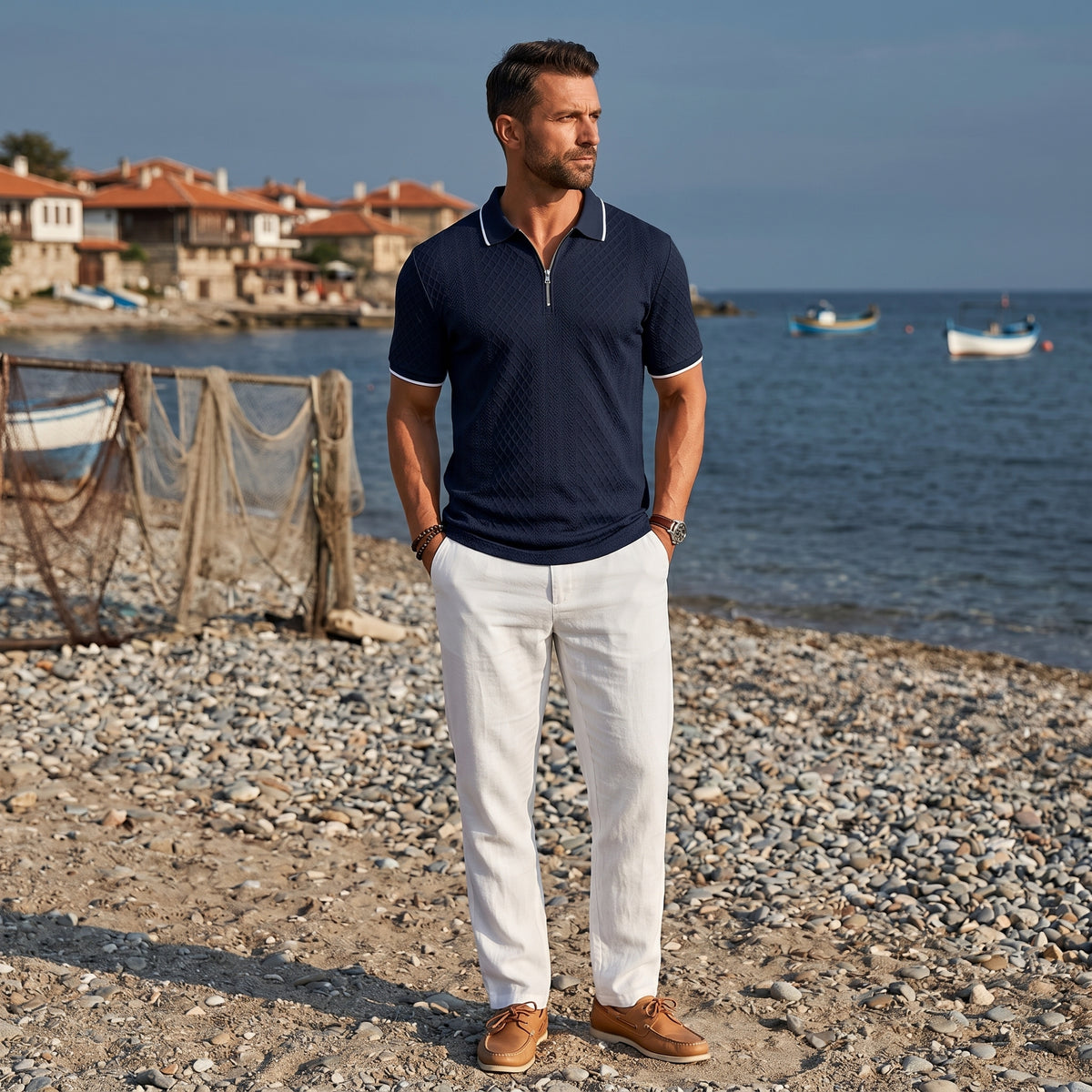 🔥【Novo, vremenski ograničena ponuda: 50% popusta samo 3 dana】【S - 3XL】Muška ljetna jednostavna retro polo majica kratkih rukava s patentnim zatvaračem – prozračna, hladna i udobna za nošenje. ✅ Besplatna dostava