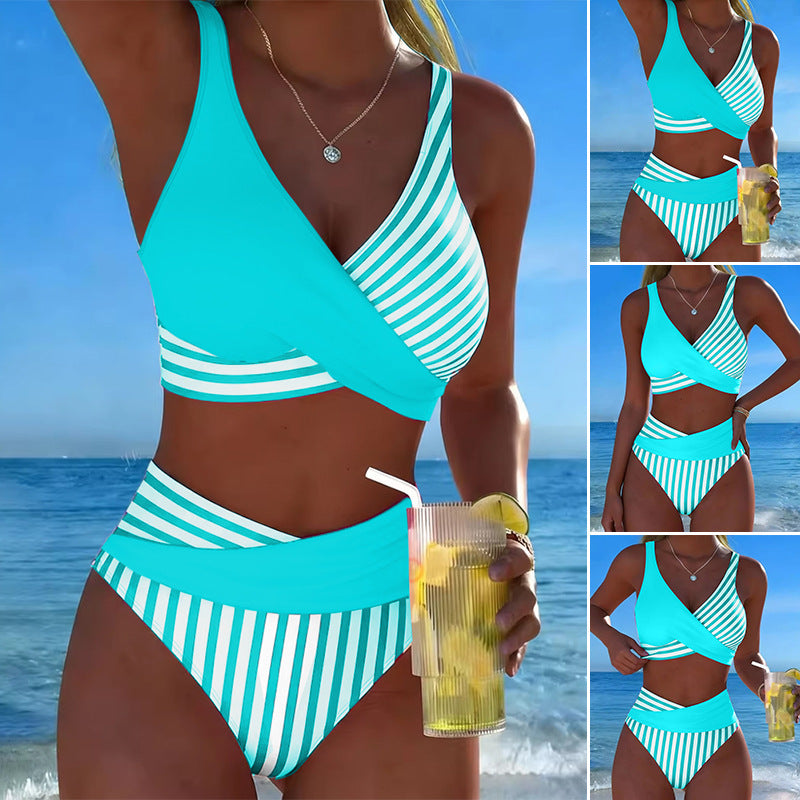 【Ljetni specijal 50% popusta】🤩【40-100 kg】🌟Šareni prugasti dvodijelni bikini