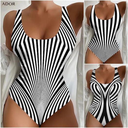【S~6XL】Costum de baie sexy, dintr-o singură piesă, cu model în dungi-3872106