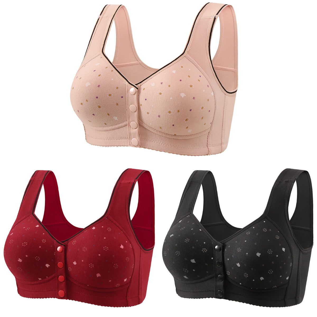 😍💖【Plačilo ob dostavi】💥【Paket 3 kosov】Ženski modrček brez žice, zapenjanje spredaj【40–110 kg】❤️Čisti bombaž, naravna antibakterijska zaščita, udoben