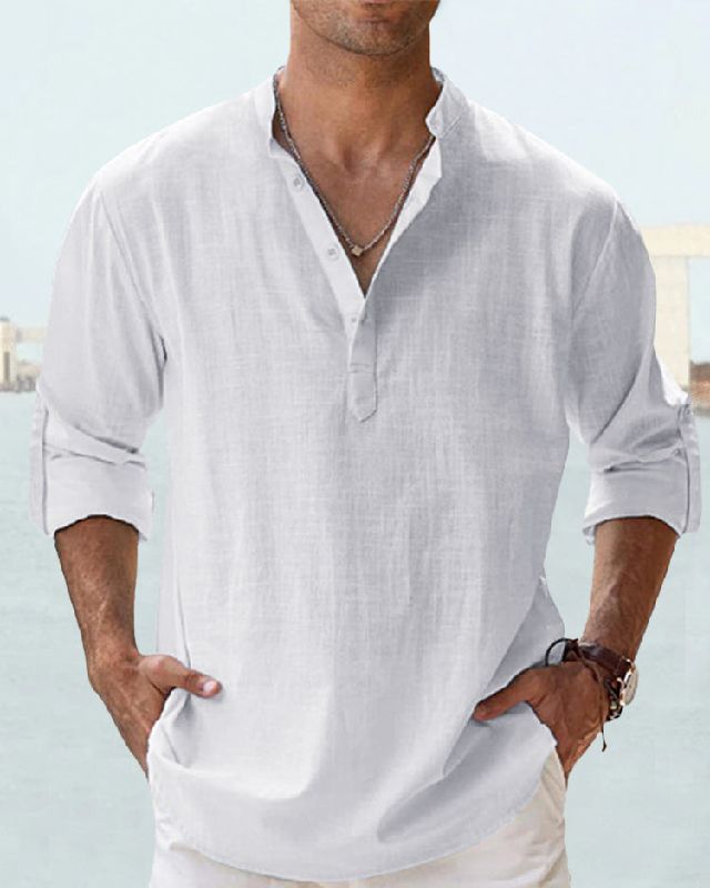 👕🤩【S-5XL】 Cămașă pentru bărbați cu mâneci lungi, material din bumbac și in.-3981064