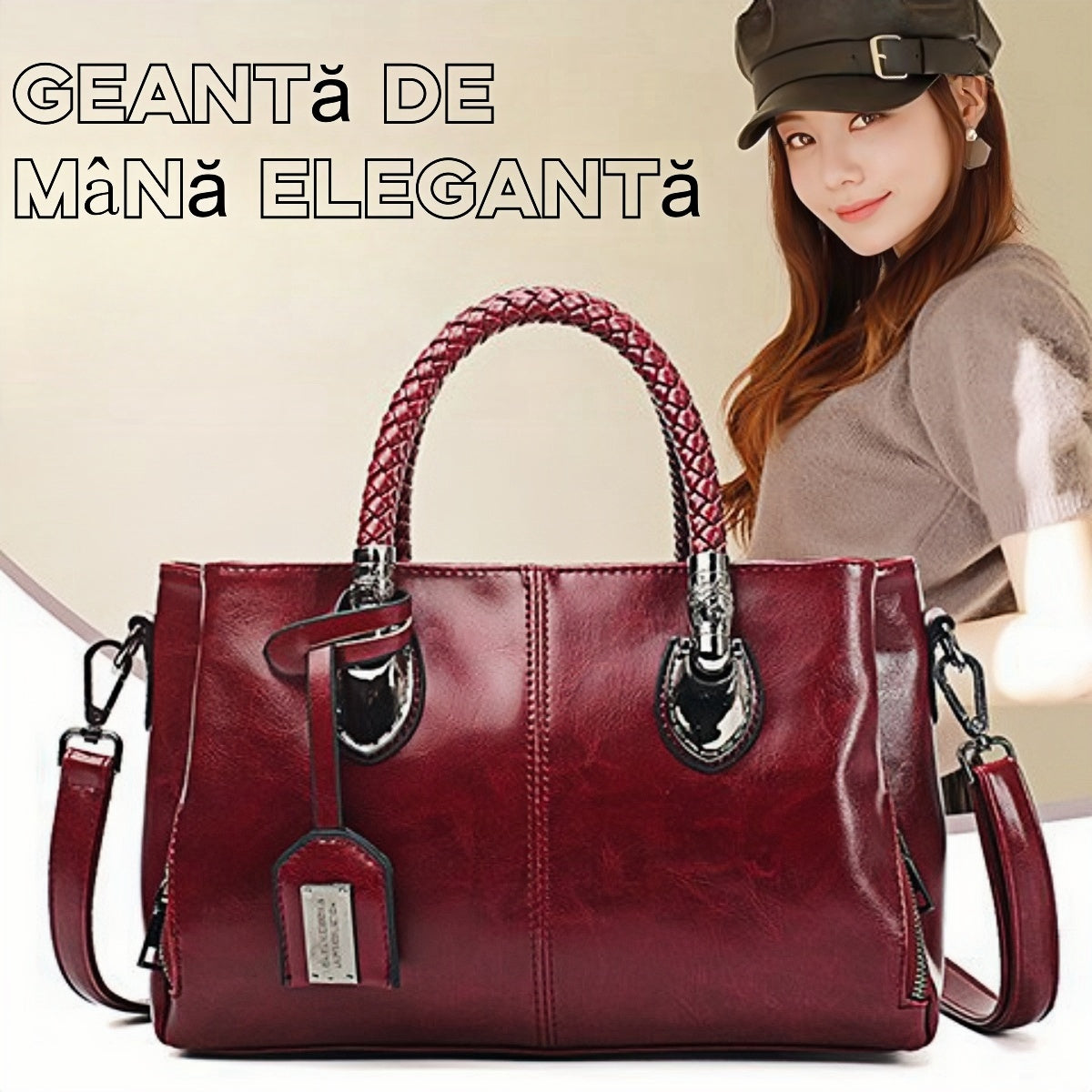 💖👜Geanta de dama retro din piele de vaca Geanta de mana din piele moale-3850590