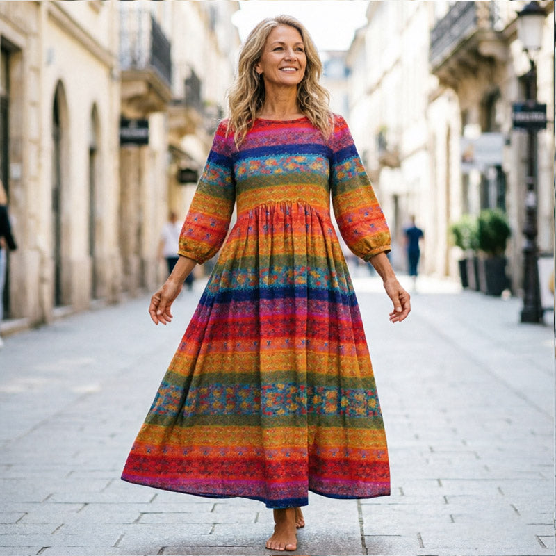 🔥Novo: 【50% popusta】Retro ženska haljina s okruglim izrezom i cvjetnim uzorkom —🎀Nježna i elegantna, udobna i mekana, visoke kvalitete