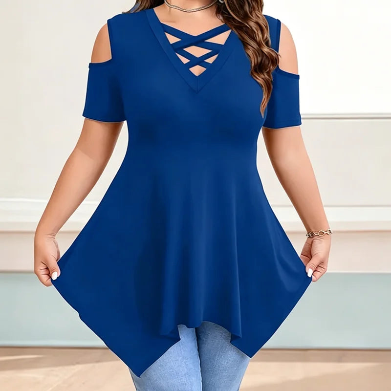👚【S-5XL】Moderna majica s prekriženim V-izrezom i golim ramenima