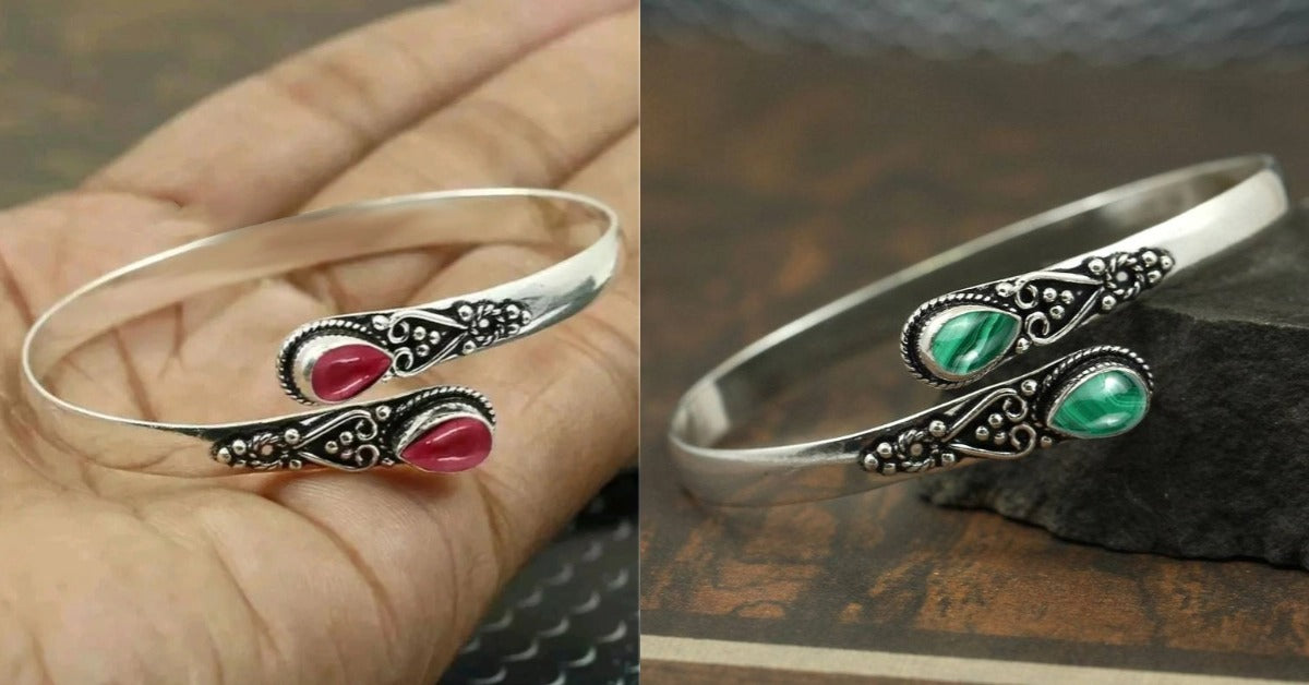 🔥✨Elegantna vintage ženska narukvica S925, srebrna sa zelenim agatom