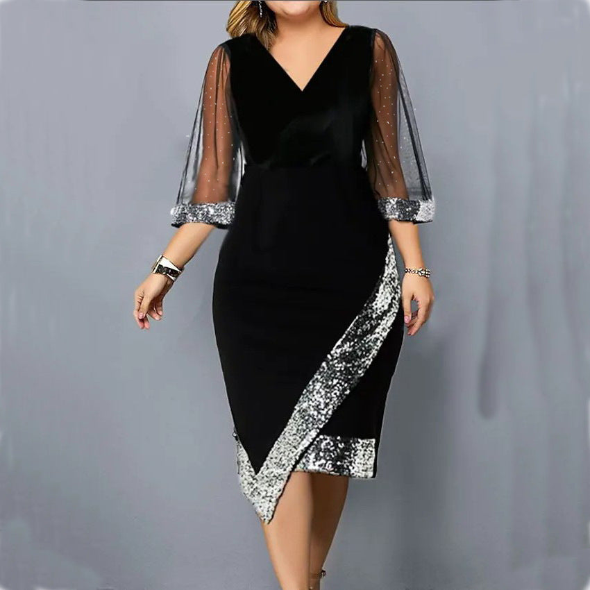 2025 Rochie de dama noua catifea de aur neregulate paiete plasă pură rochie