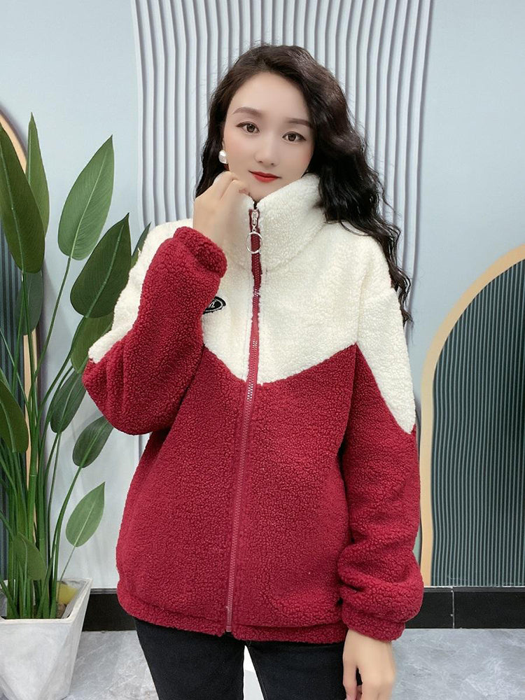 Jachetă de iarnă fleece, jachetă de bumbac, geacă de bumbac îngroșată din lână de miel, jachetă caldă