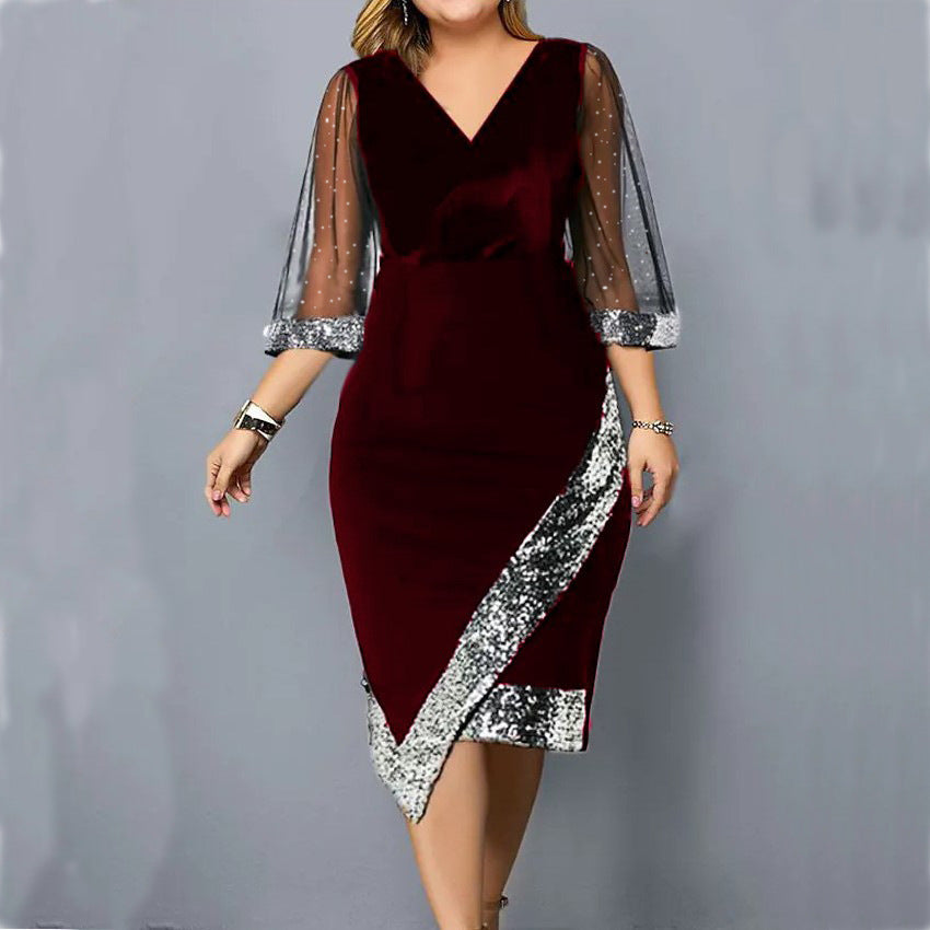 2025 Rochie de dama noua catifea de aur neregulate paiete plasă pură rochie