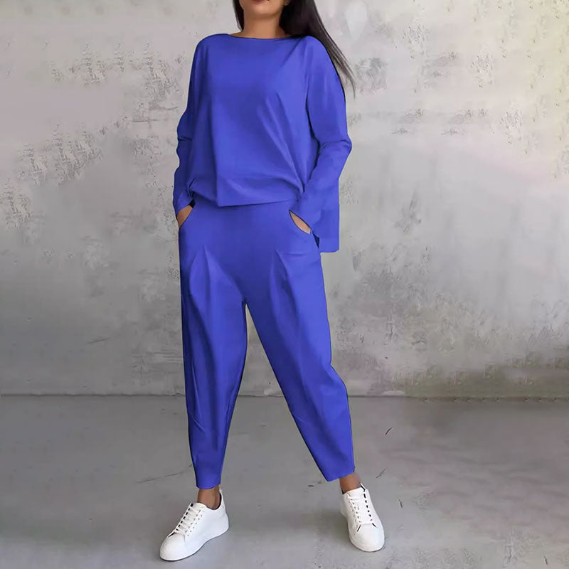 💥Top + pantaloni 💖 Costum din două piese cu mânecă lungă și gât rotund-3850764