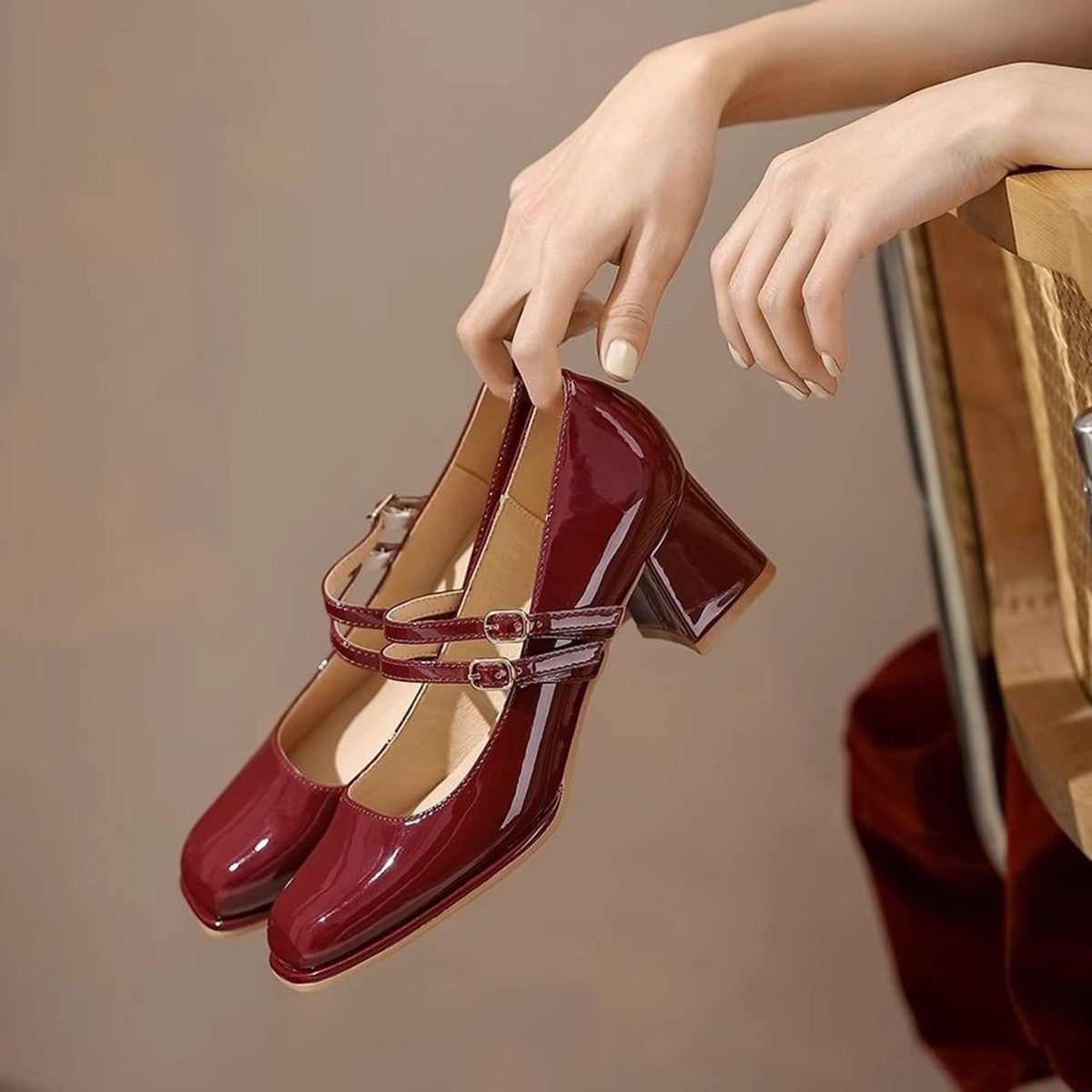 【Pantofi Femei 2025】Mary Jane cu Toc Gros și Vârf Pătrat, Stil French, Eleganți pentru Vară-3900471