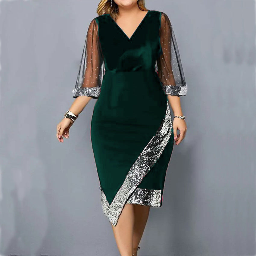 2025 Rochie de dama noua catifea de aur neregulate paiete plasă pură rochie