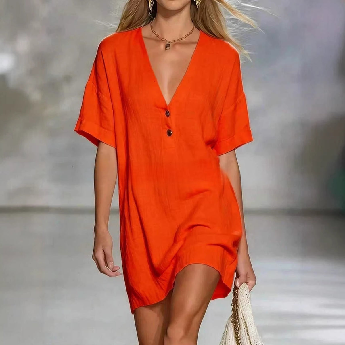 ✨🌷【50% popusta🔥】Nova ljetna moda, elegantna i jednostavna haljina od pamuka i lana s V-izrezom