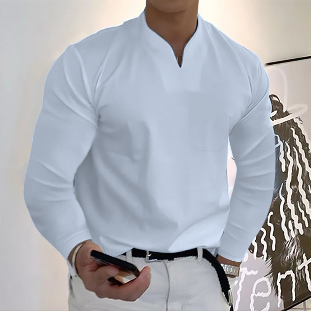 👔【Oferta de Anul Nou pe timp limitat】👔Noul tricou de vară din bumbac elastic cu decolteu în V pentru bărbați-3865718