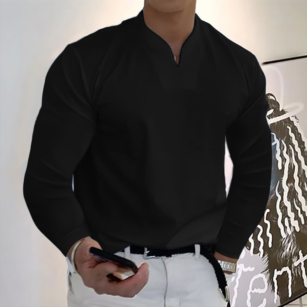 👔【Oferta de Anul Nou pe timp limitat】👔Noul tricou de vară din bumbac elastic cu decolteu în V pentru bărbați-3865718