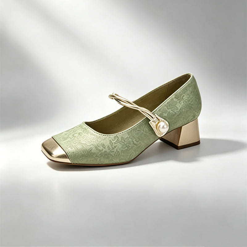 👠Udobne cipele sa srednjom petom, remen ukrašen biserima, vintage cvjetni dizajn, idealne za događaje i ured