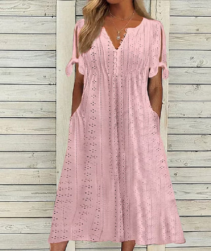 💞【S-3XL】Rochie la modă, lejeră, brodata cu talie înaltă, de culoare uni-3975670