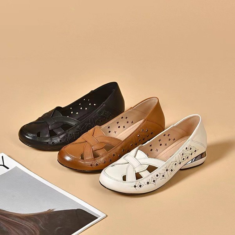 🔥Reducere pe timp limitat💞【35-40】 2025 Sandale de damă noi, cu vârf rotund, din piele naturală, cu toc mic -3896419