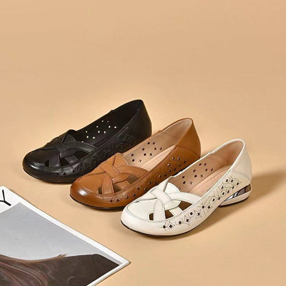 🔥Reducere pe timp limitat💞【35-40】 2025 Sandale de damă noi, cu vârf rotund, din piele naturală, cu toc mic -3896419