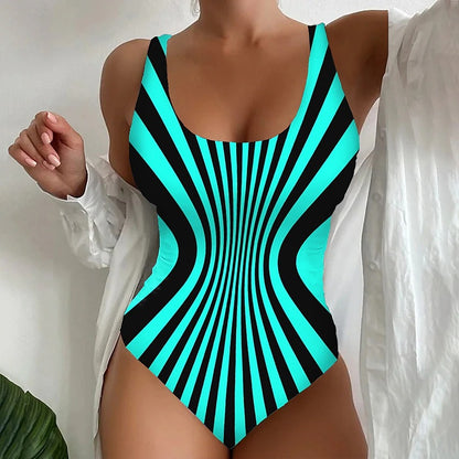 【S~6XL】Costum de baie sexy, dintr-o singură piesă, cu model în dungi-3872106