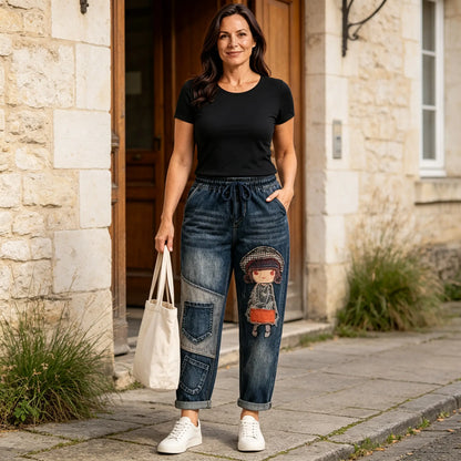 Ženske retro široke traperice s vezom i elastičnim strukom – jedinstveni stil harem traperica (veličine S-5XL, 2 boje) 👖✨🍂