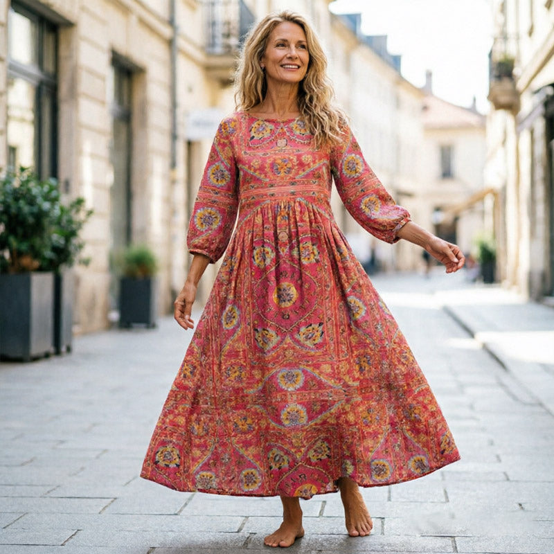 🔥Novo: 【50% popusta】Retro ženska haljina s okruglim izrezom i cvjetnim uzorkom —🎀Nježna i elegantna, udobna i mekana, visoke kvalitete