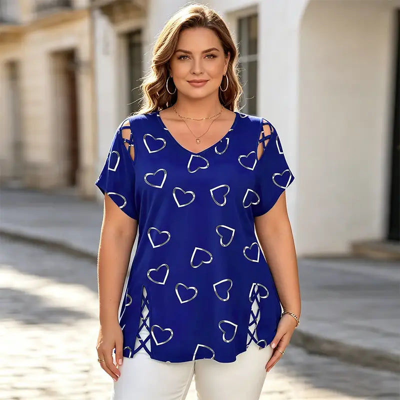 👚【S-5XL】Modna majica z V-izrezom in srčastim izrezom✅Plačilo po povzetju