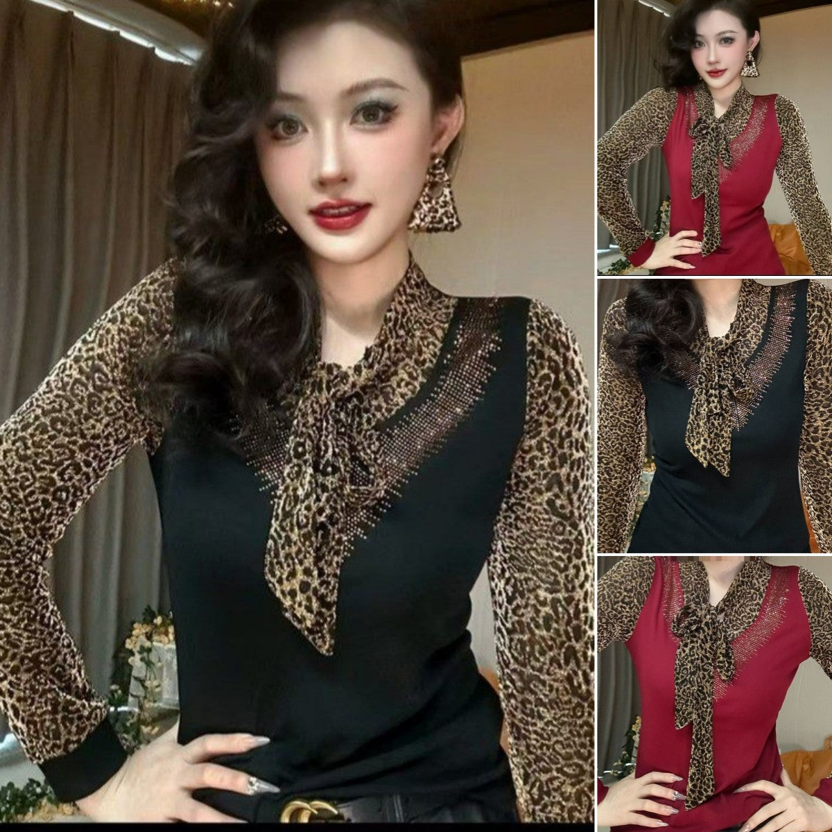 ⛄❄️【XL-6XL】🧶 Toamna și iarna 2024 2024 Pulover lung tricotat cu imprimeu leopard, mărime mare-3845154
