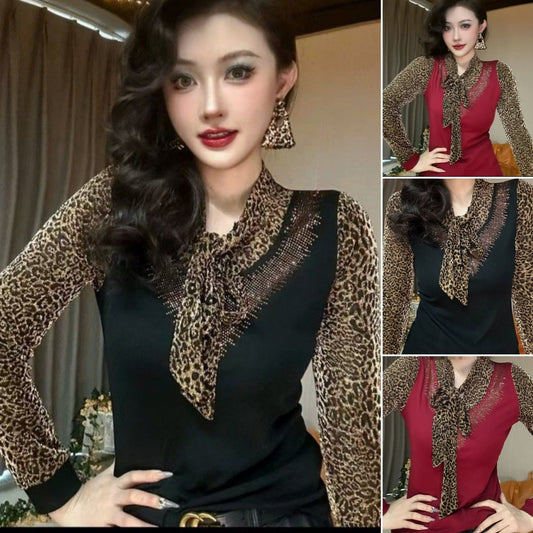 ⛄❄️【XL-6XL】🧶 Toamna și iarna 2024 2024 Pulover lung tricotat cu imprimeu leopard, mărime mare-3845154