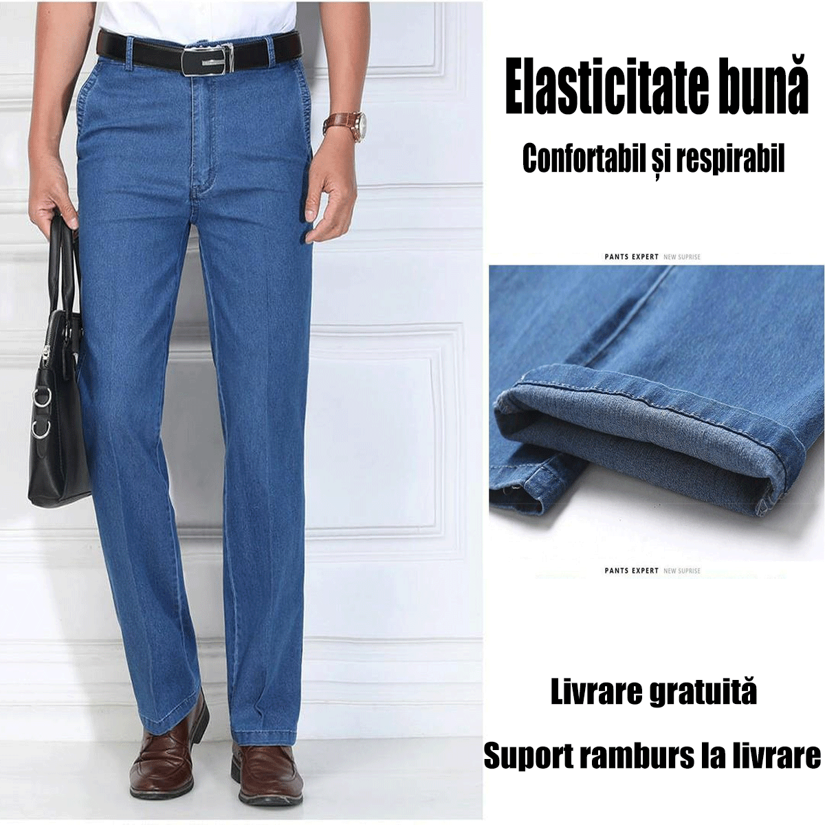 💁‍♂️👖 【Promoție pe timp limitat】2024 noi blugi pentru bărbați cu talie înaltă, elastic, respirabili-3853690