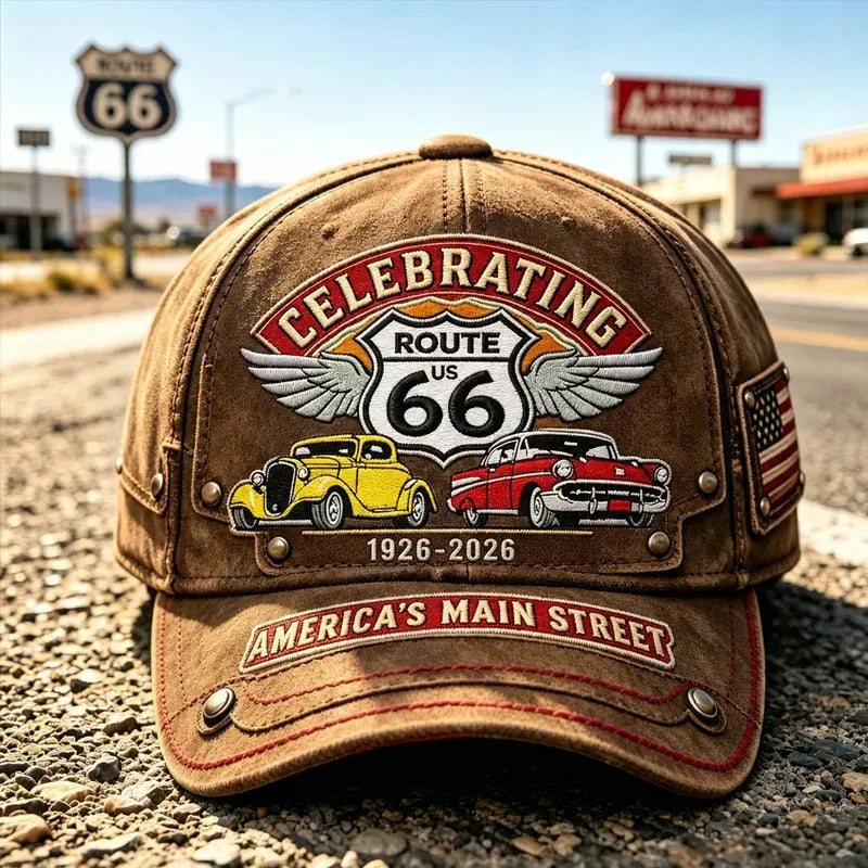 🧢🌟Podesiva retro bejzbolska kapa Route 66 - savršen izbor za ljubitelje biciklizma.