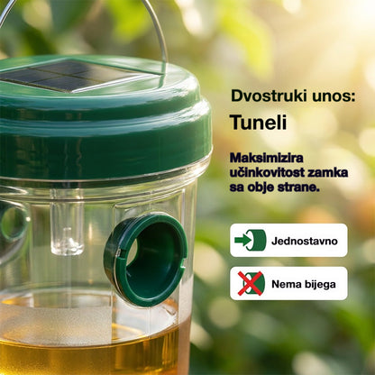 🐝☀️ Solarna klopka za komarce i ose, pogodna za terase i vrtove 🔋🌿 – Visoko učinkovita, punjiva, otporna na vremenske uvjete – Bez kemikalija, pokriva do 500 četvornih metara – Trenutna ušteda!