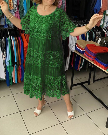 🔥【50% POPUSTA】✨✨✨【S-5XL】2026Nova haljina s kratkim rukavima, okruglim ovratnikom i čipkom.