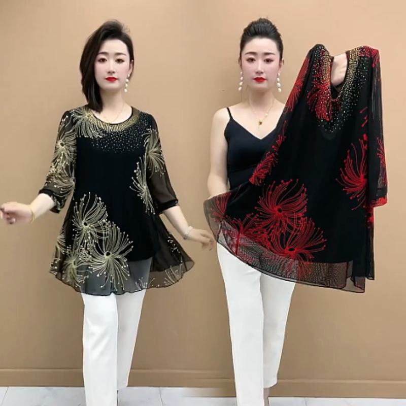 🔥💖Cumpără unul, primești unul gratis! 【M-4XL】 Bluză la modă din șifon cu broderie florală pentru femei 2026