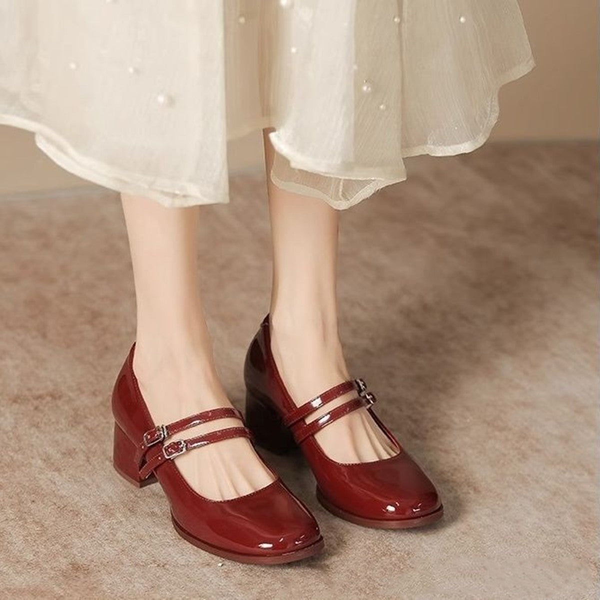 【Pantofi Femei 2025】Mary Jane cu Toc Gros și Vârf Pătrat, Stil French, Eleganți pentru Vară-3900471
