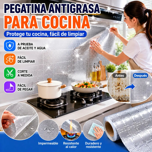 【60cm*5m】🛡️ Adhesivo de papel de aluminio removible y autoadhesivo para cocina, resistente al aceite, al calor y fácil de limpiar.