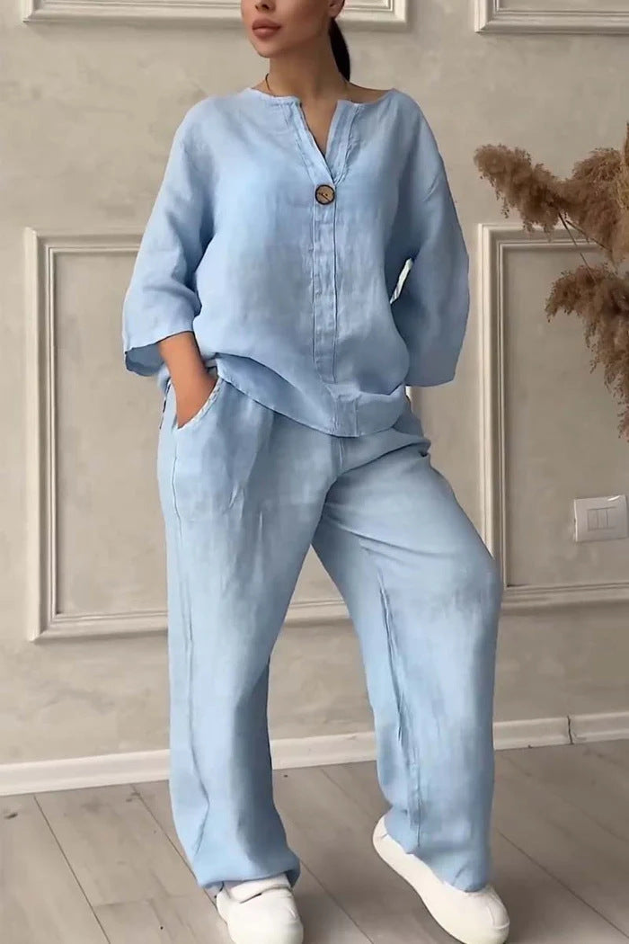 🔥【Novi artikli s 50% popusta samo 3 dana】🥋【S-5XL】【Majica kratkih rukava + hlače】Lagani, elegantni i udobni ženski set, dostupan u više boja