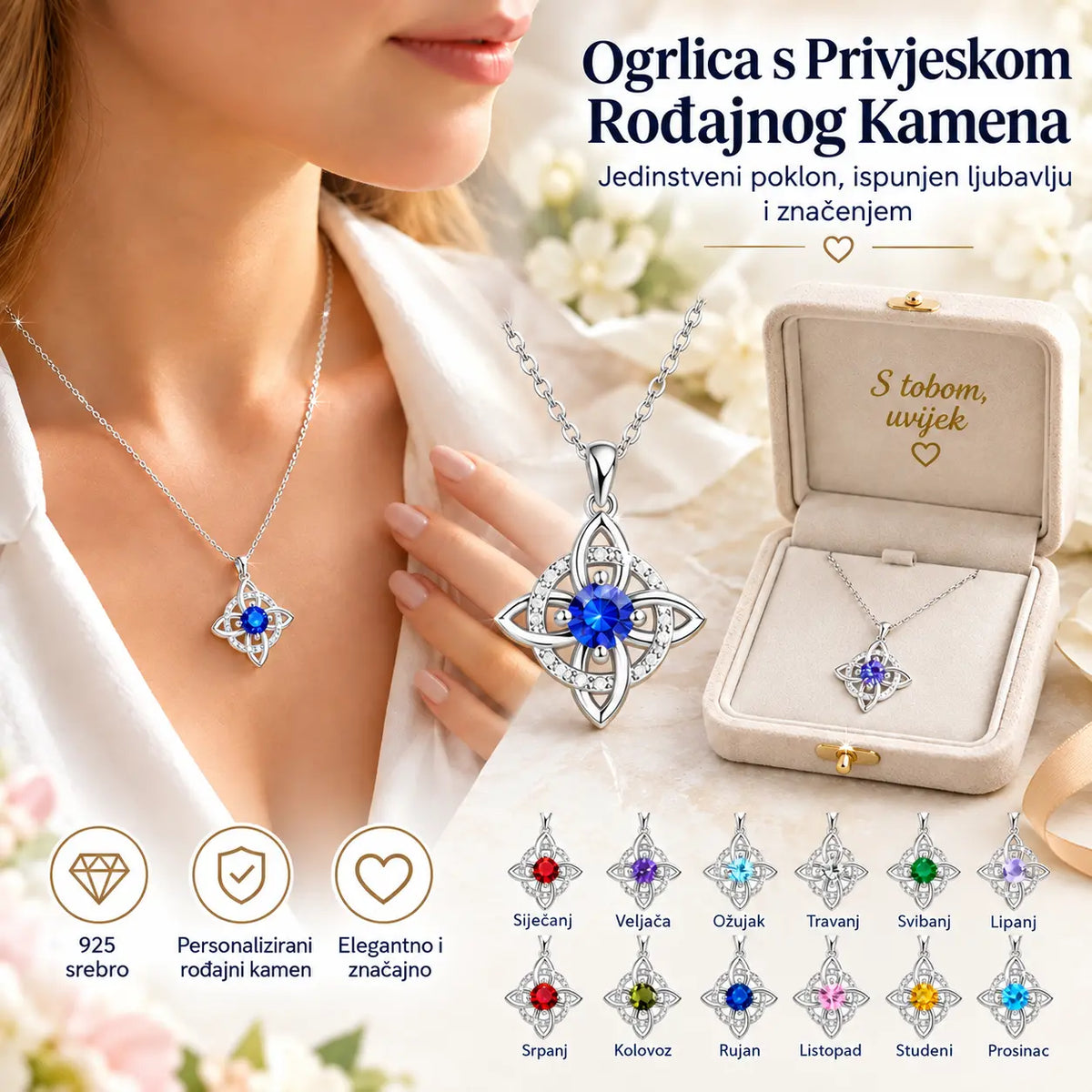 ✨🔮 Ogrlica s mističnim vještičjim čvorom i kamenom rođenja 💞 Zaštitite svoje voljene