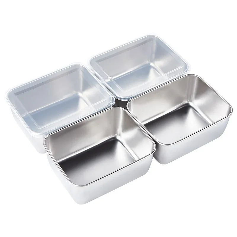 (4 bucati)🥩🥙Farfurie pătrată din oțel inoxidabil + capac（Material din oțel inoxidabil 304）--3881394