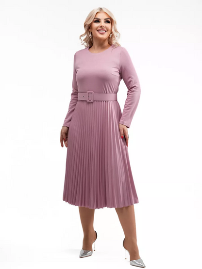 ✨【S-5XL】👗Toamna și iarna 2025, la modă nouă, elegantă, de înaltă calitate, rochie pliată de culoare solidă-3861079