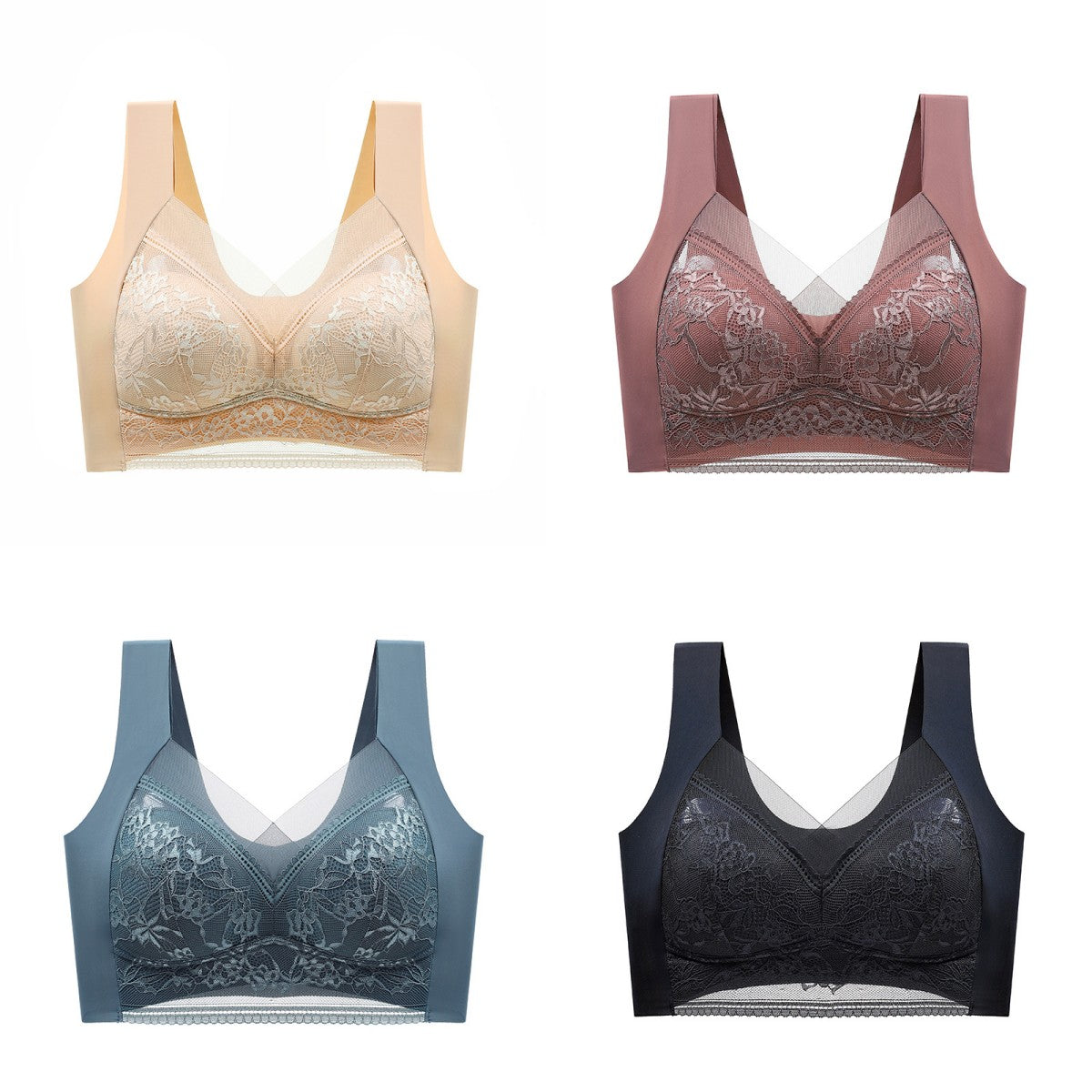 🔥【4 bucati】👙【40-110 KG】 Sutien confortabil, fără cusături, din dantelă