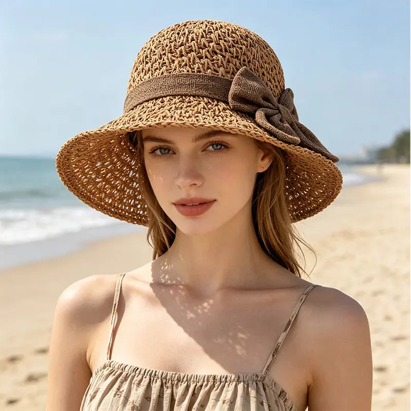 ☀️🎀Elegantni francuski šešir s mašnom — zaštita od sunca i hlada