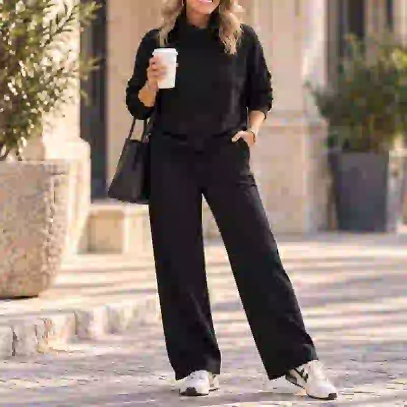 🍂🐏Novi zimski kvalitetni ženski casual set, minimalistički pulover s visokim vratom + ravne casual hlače🔥