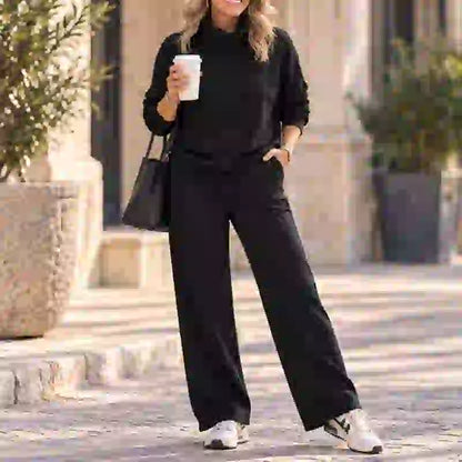 🍂🐏Novi zimski kvalitetni ženski casual set, minimalistički pulover s visokim vratom + ravne casual hlače🔥