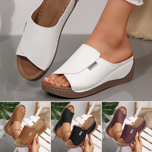 👡💖【Descuento fuera de temporada】💖【36-43】Nuevas sandalias de piel con suela de cuña gruesa y tiras anchas 