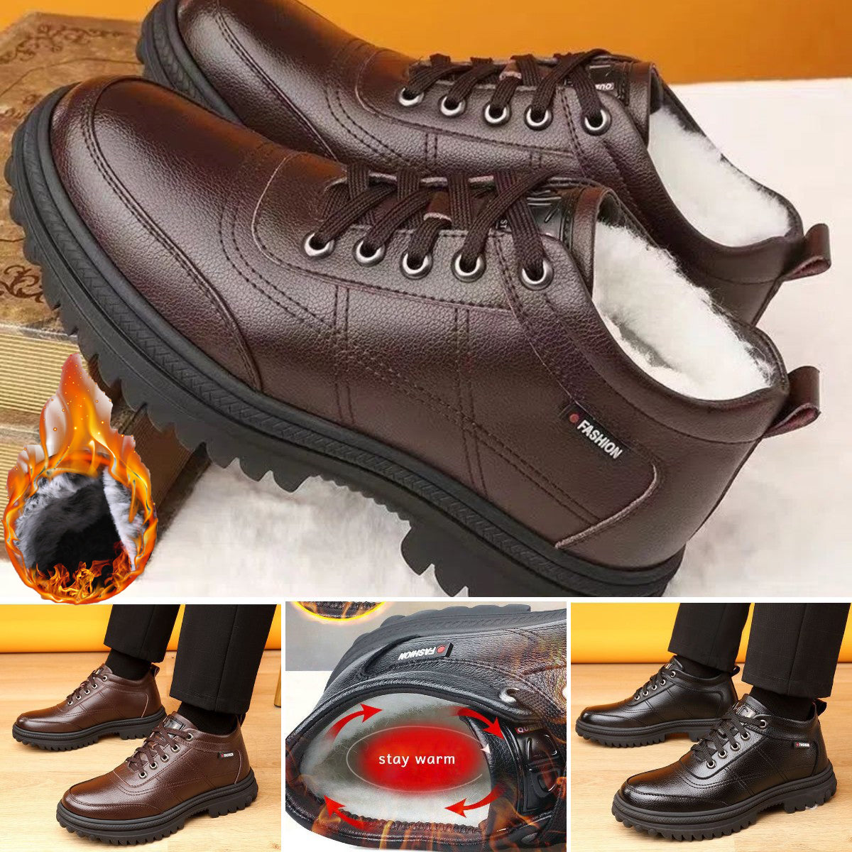 🔥Ofertă pe durată limitată🔥【39-44】 Cizme de iarnă pentru bărbați, din piele, cu talpă groasă-3855039