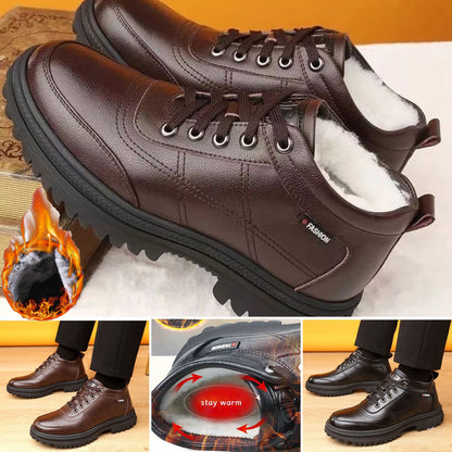 🔥Ofertă pe durată limitată🔥【39-44】 Cizme de iarnă pentru bărbați, din piele, cu talpă groasă-3855039